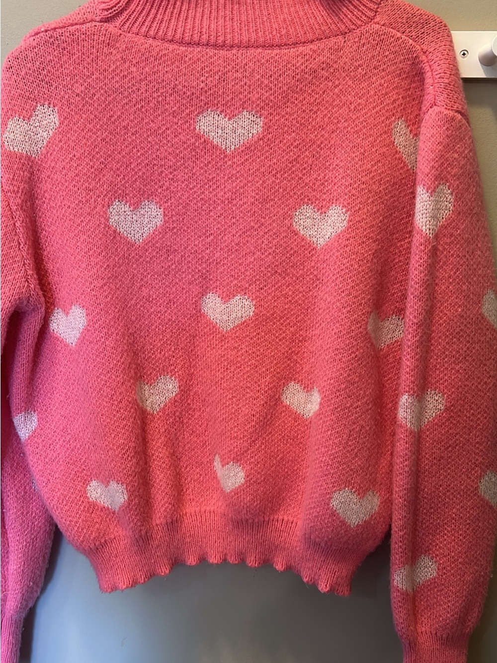 SHEIN Pink Heart Print Turtleneck Sweater